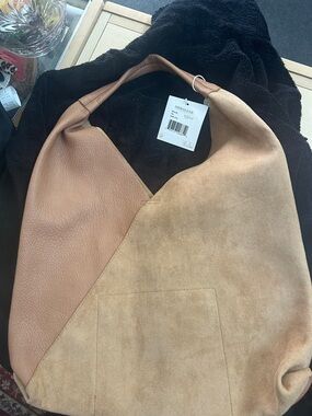 Shiraleah Two-Tone Tan Suede & Pebbled Leather Hobo Tote